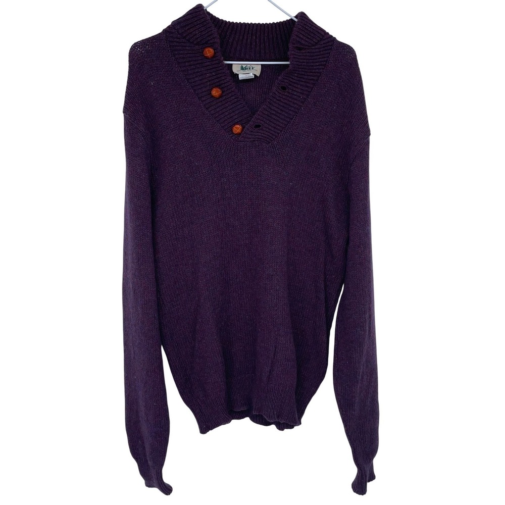 Vintage REI Burgundy Wool Blend Shawl Collar Button Sweater‎ Small Men's